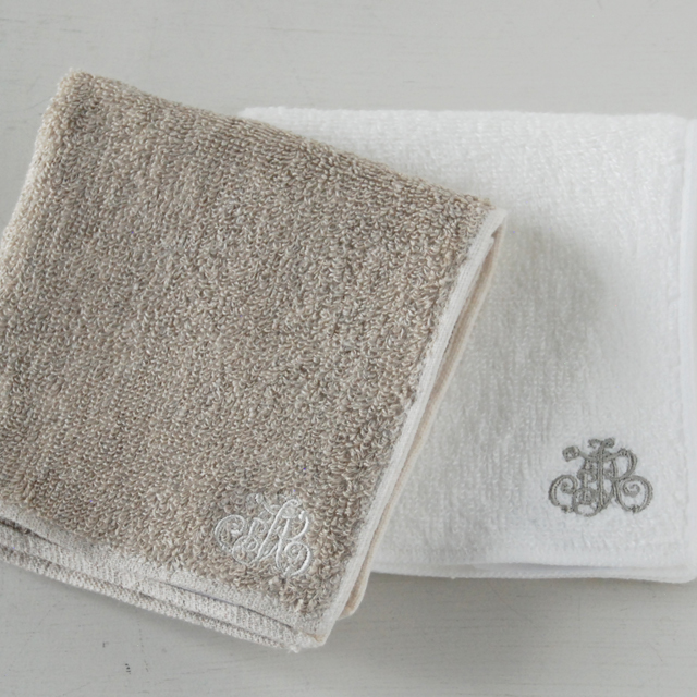 グラースパイルリネン ミニタオル刺繍入り/ブラン・フラックス (1040104BS・1040104FS)