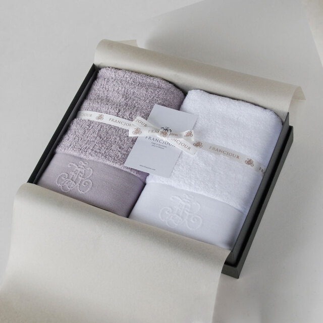 モノグラム フェイスタオル2枚セット ブラン(白)/ラン