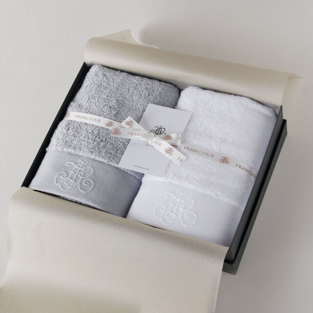 モノグラム フェイスタオル2枚セット ブラン(白)/グリーアルジャン