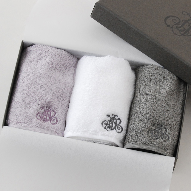 モノグラム ミニタオル3枚セット (ブラン、グリー、ラン)