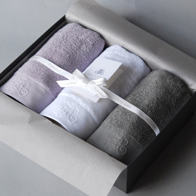 モノグラム フェイスタオル3枚セット / ブラン(白)/グリー/ラン