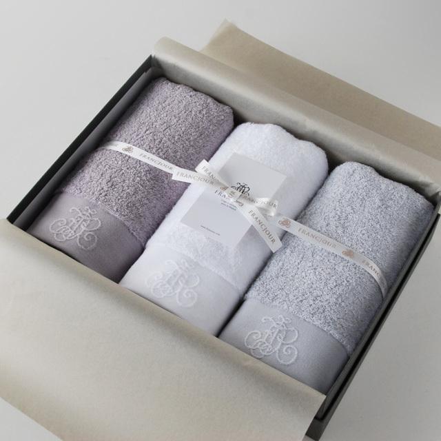 モノグラム フェイスタオル3枚セット / ブラン(白)/グリーアルジャン/ラン