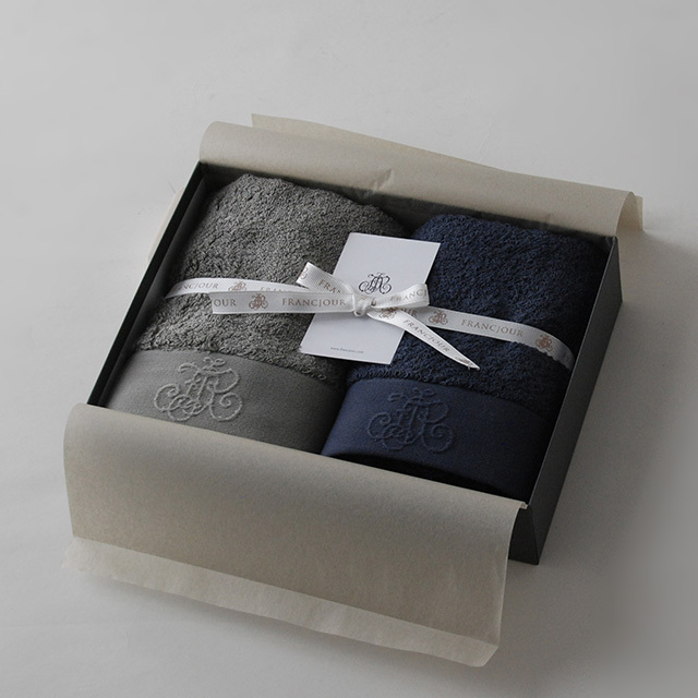 モノグラム フェイスタオル2枚セット / グリー/ブルーマリーヌ