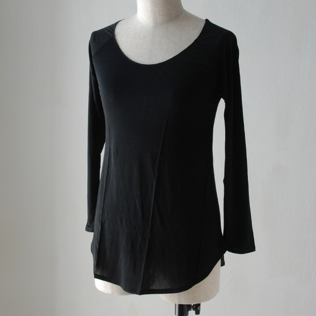 9分袖トップ(スムース)Black/Taupe / COCOONA SKINWEAR