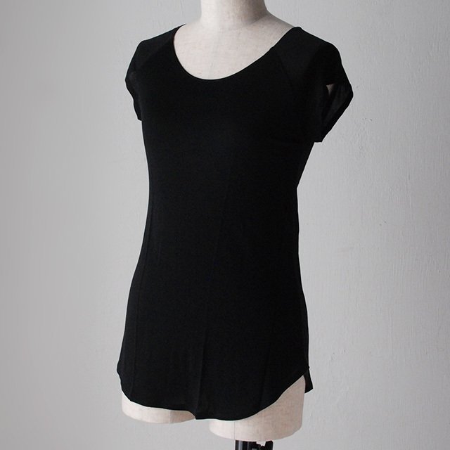 フレンチスリーブトップ(スムース) Black/Taupe / COCOONA SKINWEAR
