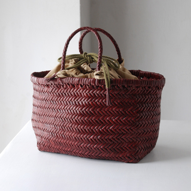 レザーバスケット巾着付 BAMBOO SMALL ボルドー / DRAGON