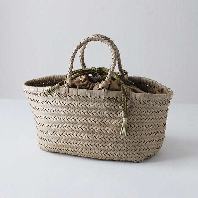 レザーバスケット 巾着付 BAMBOO SMALL パール / DRAGON