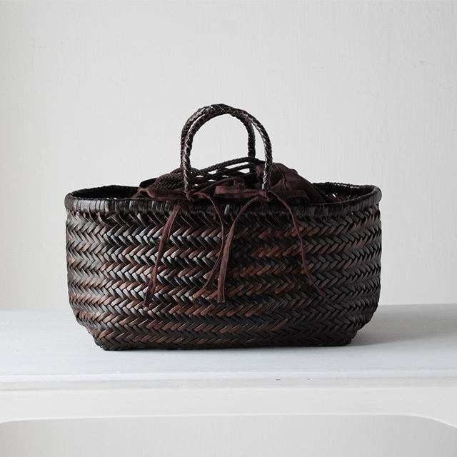 レザーバスケット 巾着付 BAMBOO SMALL ダークブラウン / DRAGON