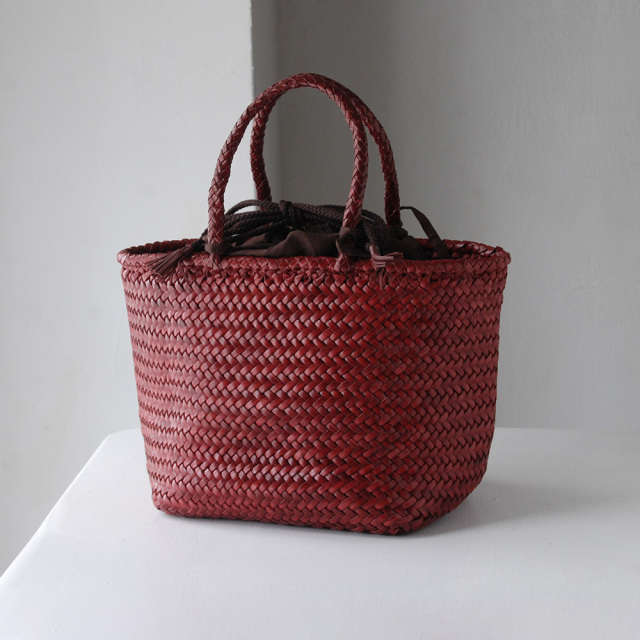 レザーバスケット巾着付 GRACE SMALL ボルドー / DRAGON