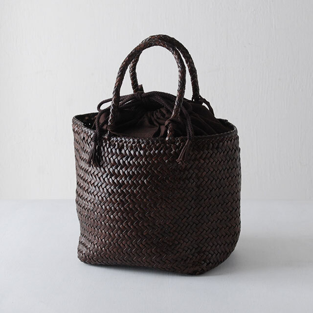 レザーバスケット 巾着付 GRACE SMALL ダークブラウン / DRAGON