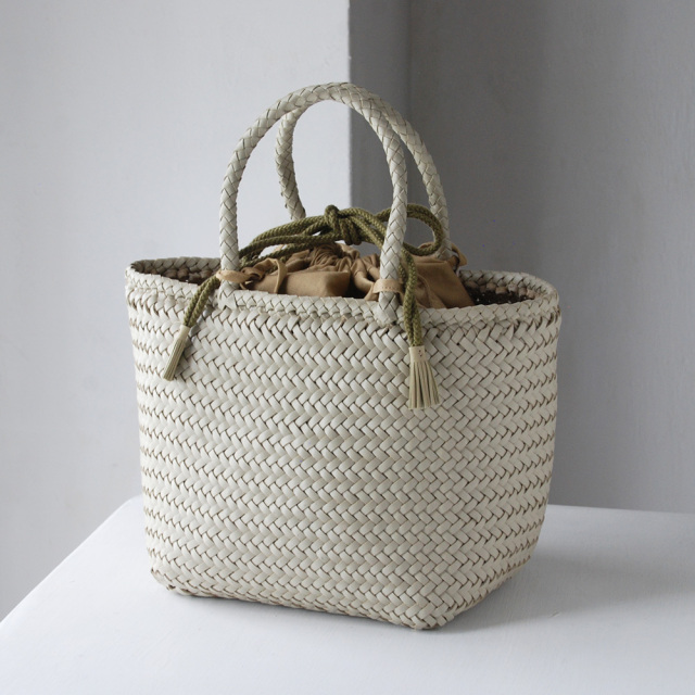 レザーバスケット巾着付 GRACE SMALL パール / DRAGON