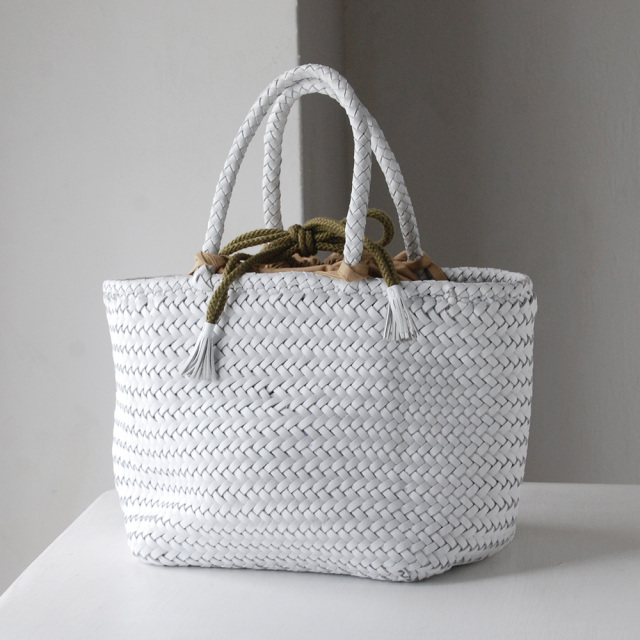 レザーバスケット巾着付 GRACE SMALL ホワイト / DRAGON