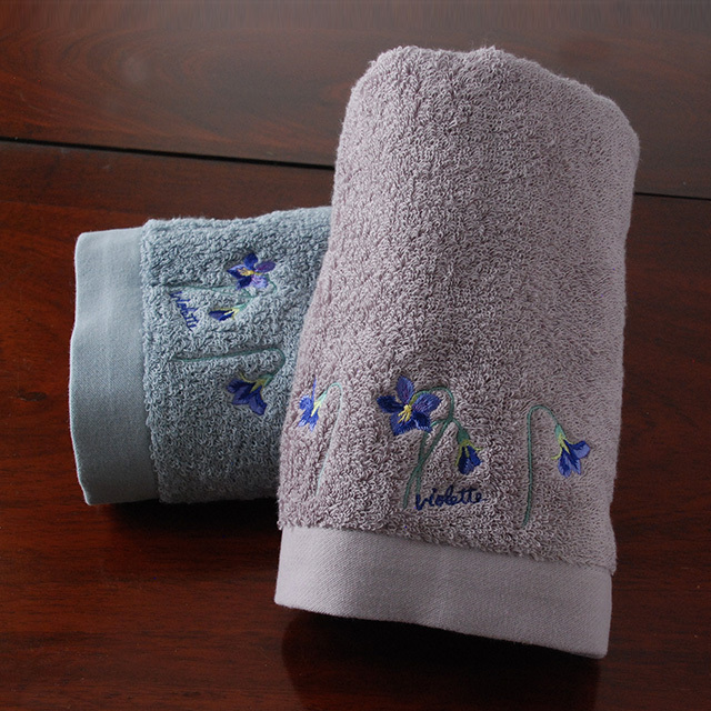 スミレ刺繍 フェイスタオル (1070702)