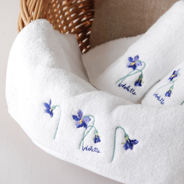 スミレ刺繍 ミニタオル/ブラン (1070704B)