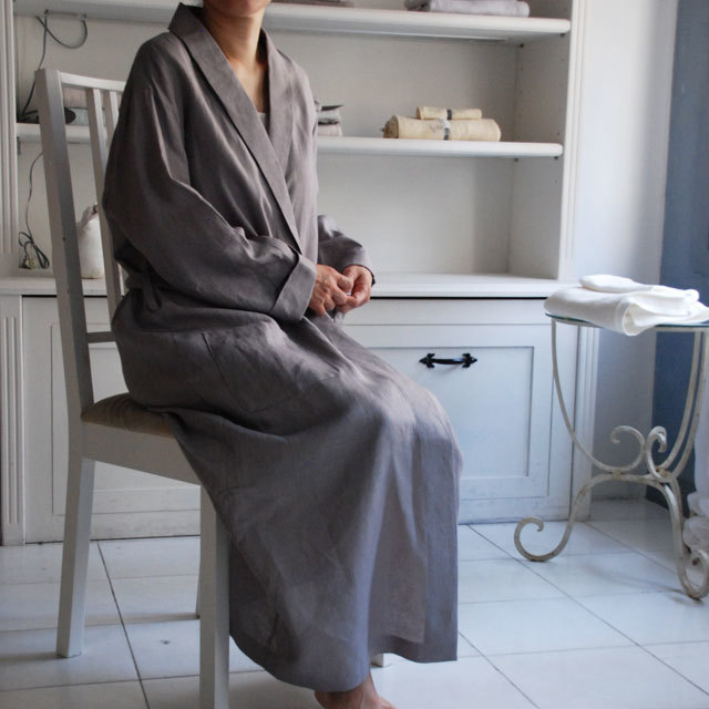 【SALE】グレースリネンバスローブ/ブラン/グリー/ローズペール (2091201)