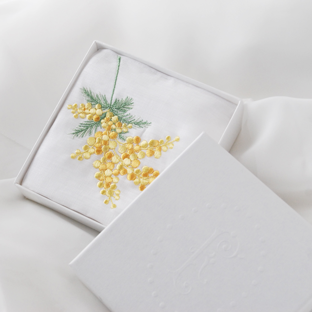 ミモザ リネンハンカチ  ギフトボックス入り